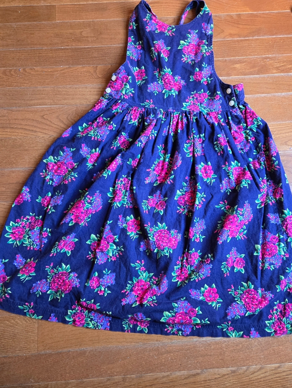 VTG Boston Traders Jumper Dress Floral Pink And Blue Size Small Twirly Cotton